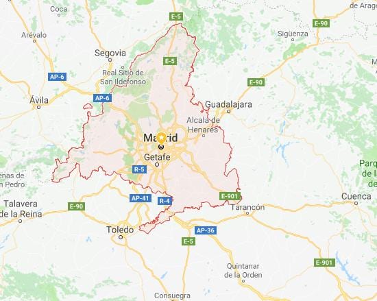 карта Мадриде и близлежащих городах