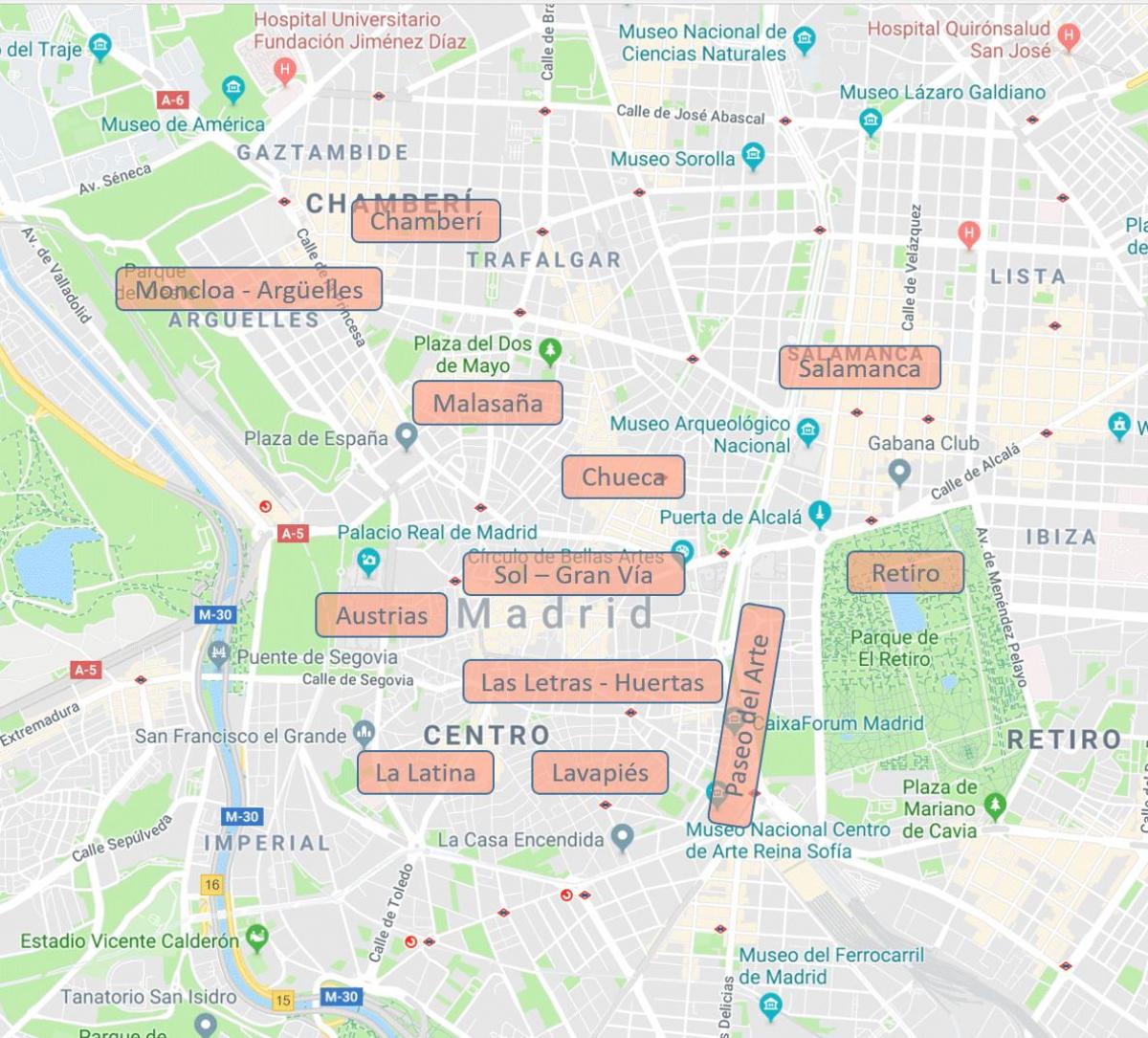 карта Мадрид Испания кварталы