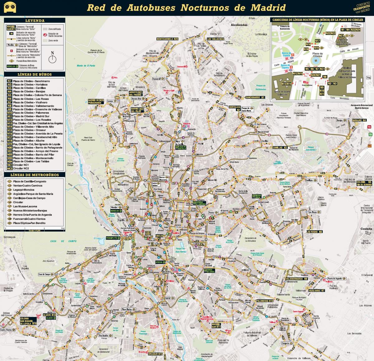 карта Мадрида ночной автобус 
