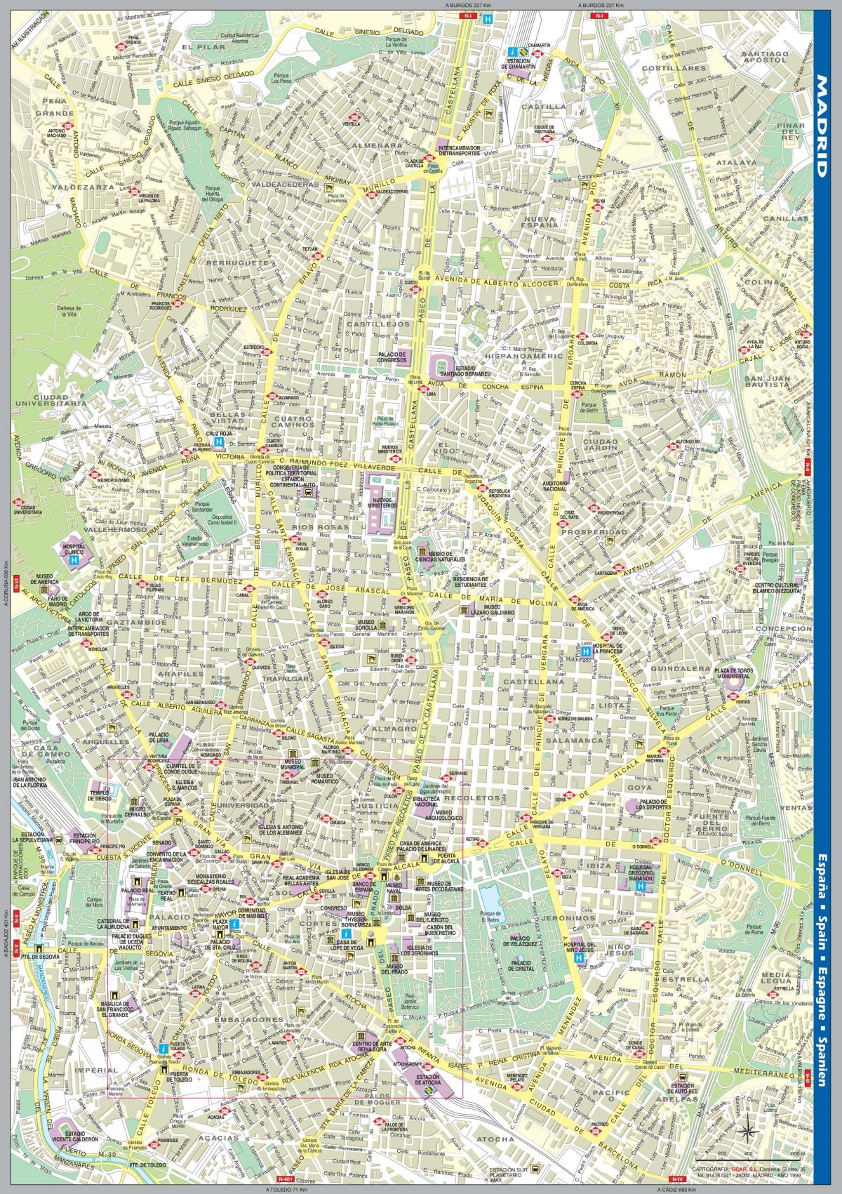 карта улиц Мадрида до центра города 