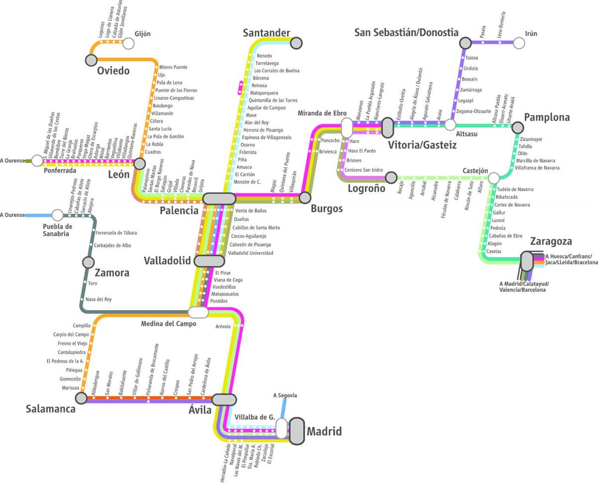 карта Ренфе поезда карте Мадрида